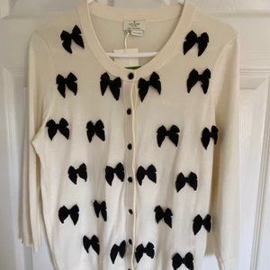 Kate Spade "Ruthie" Cardigan, Size Large, Cream color with Black Bows